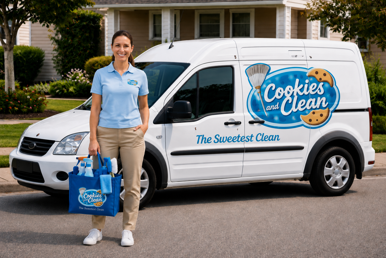 Cookies and Clean™ team member standing by the service van